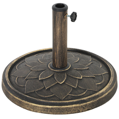 Outsunny bronze-tone resin parasol base with round flower-patterned plate and adjustable pole holder