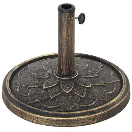 Photo of Outsunny 12kg Resin Garden Parasol Base, Round Umbrella Base, Heavy Duty Sun Umbrella Base for 32, 38, 48 mm Umbrella Poles for Deck Poolside, Bronze Tone in Tone colour on a white background