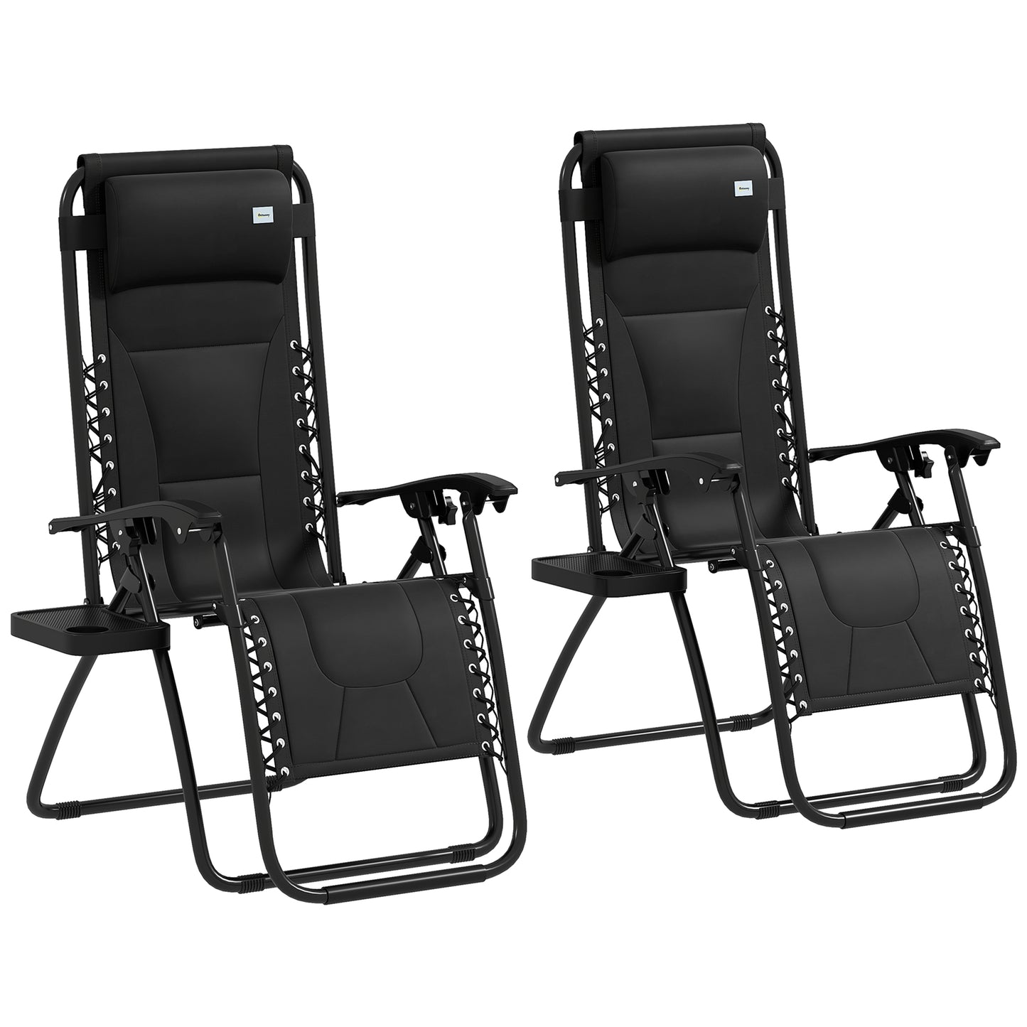 Photo of Outsunny Zero Gravity Lounger Chair Set of 2, Folding Reclining Patio Chair with Padded Seat, Cup Holder, Soft Cushion and Headrest for Poolside, Camping, Black in Black colour on a white background