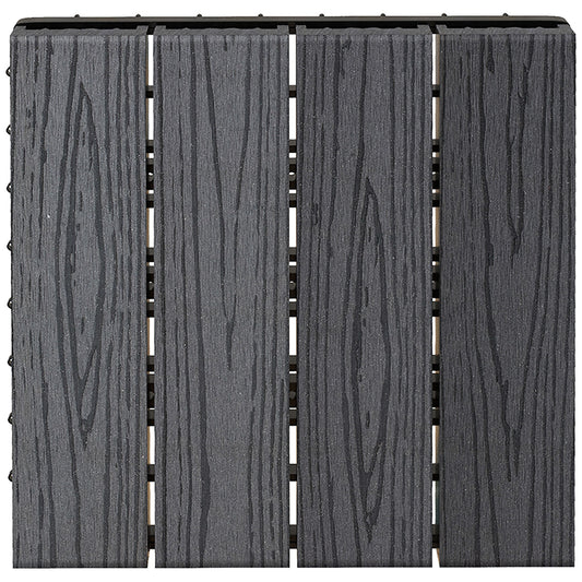 Photo of Outsunny WPC Interlocking Decking Tiles, Pack of 11 Interlocking Patio Paving Slabs, 30 x 30 x 2.2 cm, Grey in Grey colour on a white background