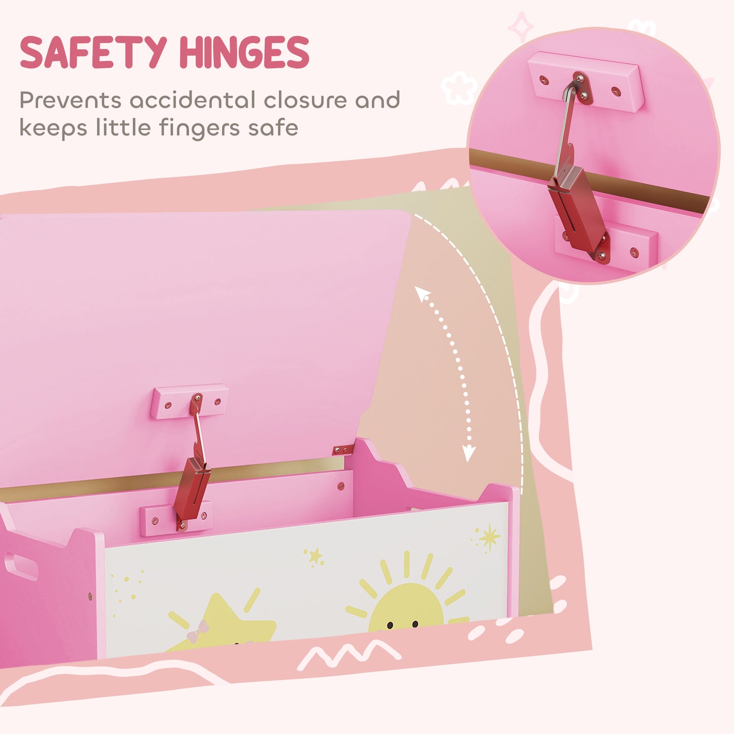 AIYAPLAY Toy Box with Lid, Safety Hinges and Groove Handles, Toy Storage organiser for Kids, Living Room, Playroom, Pink