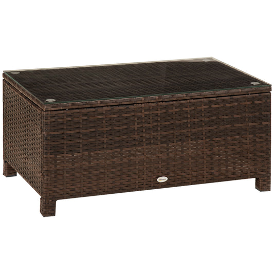 Photo of Outsunny PE Rattan Garden Coffee Table with Glass Table Top - Brown in Brown colour on a white background