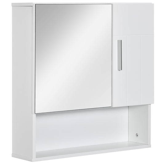 Photo of kleankin Bathroom Mirror Cabinet, Wall Mounted Storage Cupboard Organizer with Double Doors and Adjustable Shelf, White in White colour on a white background
