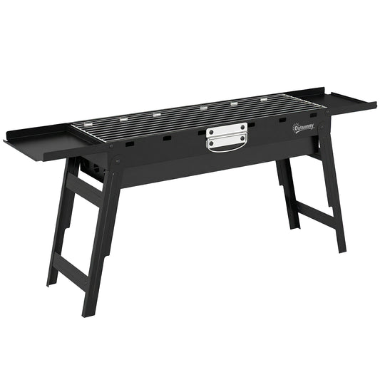 Photo of Outsunny Portable BBQ Grill, Foldable Charcoal Grill for Camping and Picnics with 2 Side Shelves and Handle, Black in Black colour on a white background