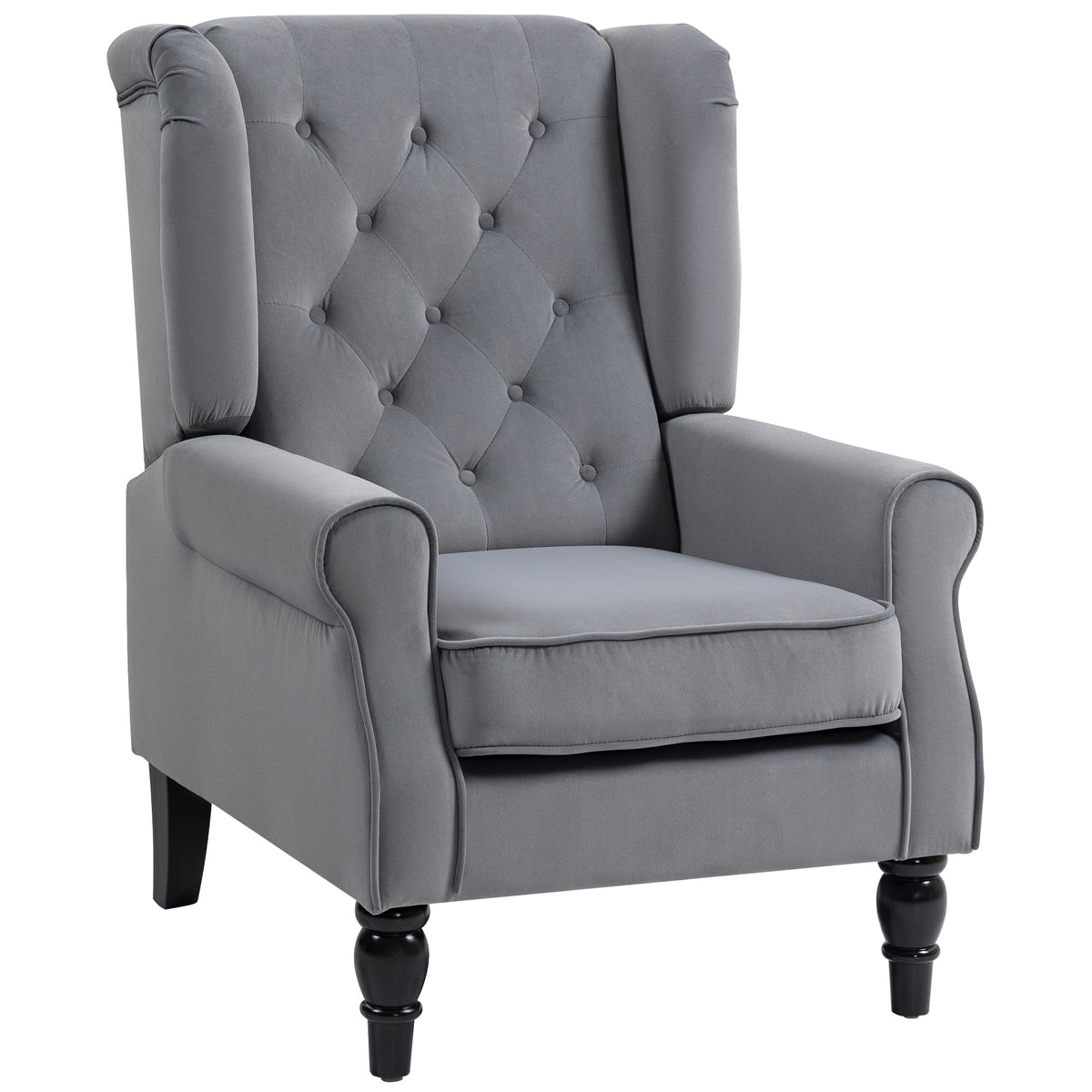 Photo of HOMCOM Wingback Accent Chair, Retro Upholstered Button Tufted Occasional Chair for Living Room and Bedroom, Light Grey in Grey colour on a white background