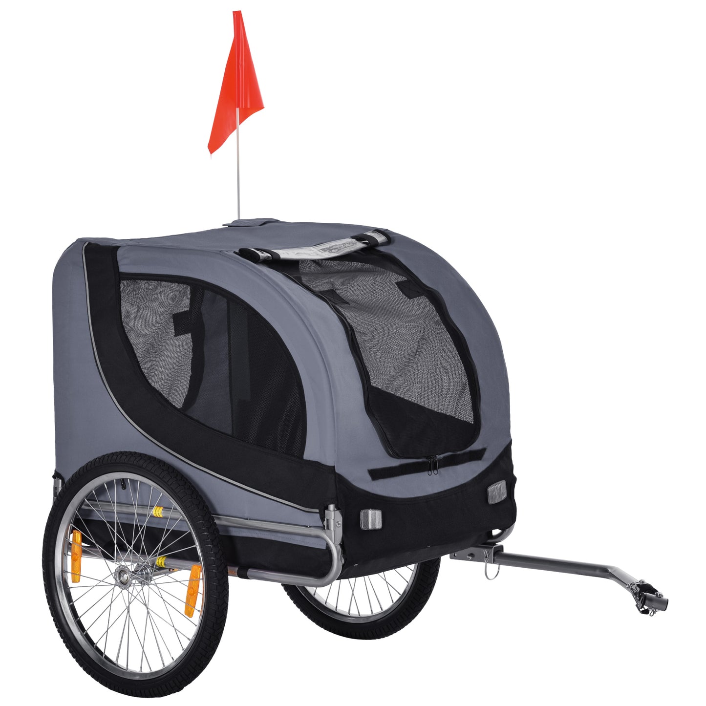 Photo of PawHut Steel Dog Bike Trailer Pet Cart Carrier for Bicycle Kit Water Resistant with Hitch Coupler Travel Grey and Black in Black colour on a white background