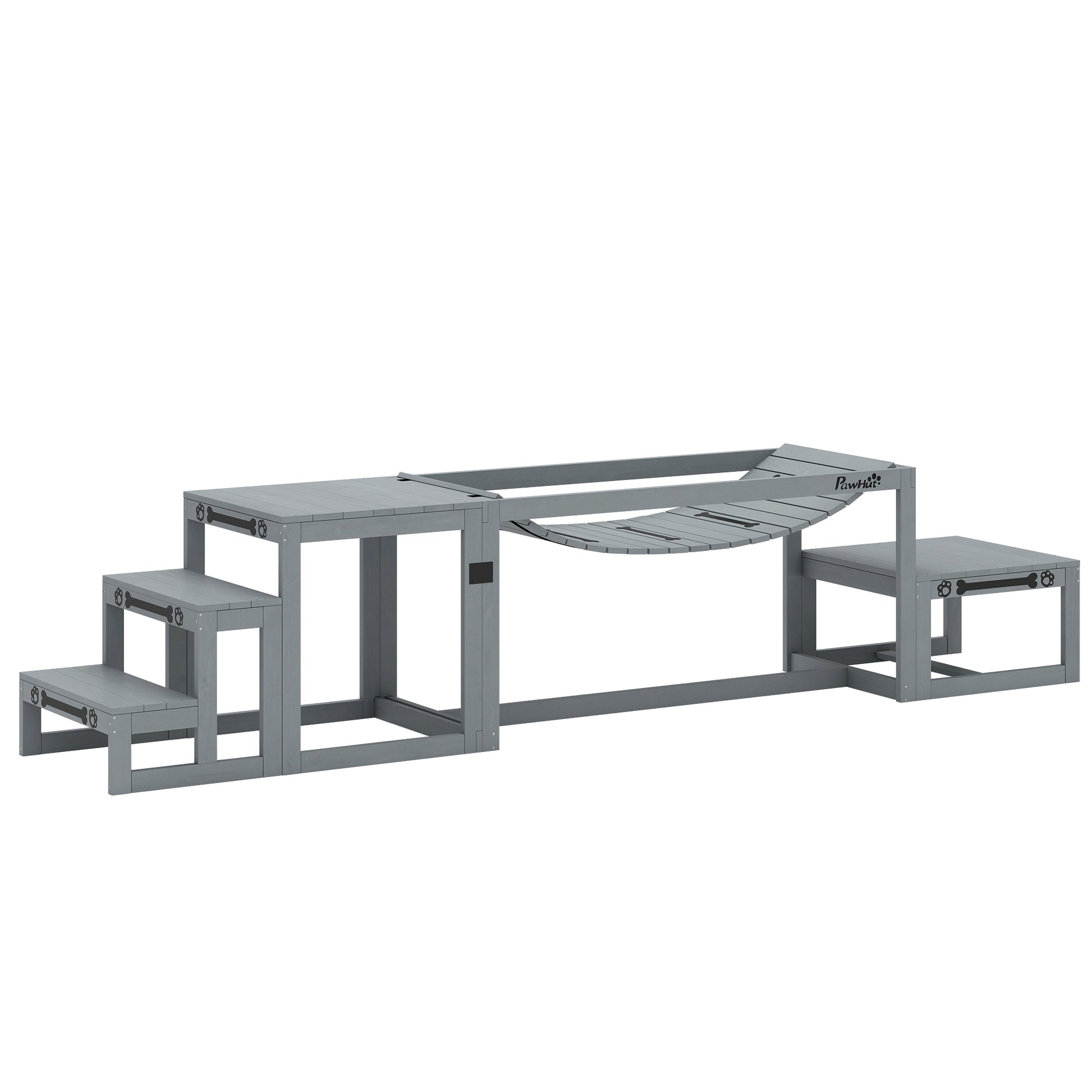 Photo of PawHut 3 Pieces Wooden Dog Agility Training Equipment with Soft Bridge, Pause Platform and Pet Stair for Outdoor, Grey in Grey colour on a white background