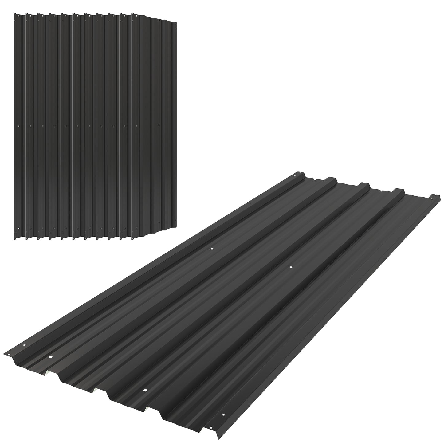 Photo of Outsunny Set of 12 Corrugated Steel Roof Sheet Panels - Black in Black colour on a white background