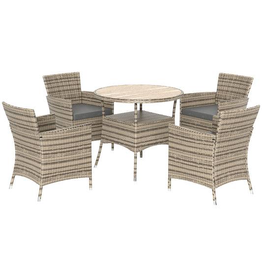 Photo of Outsunny Five-Piece Rattan Garden Set, with Two-Tier Table - Grey in Grey colour on a white background
