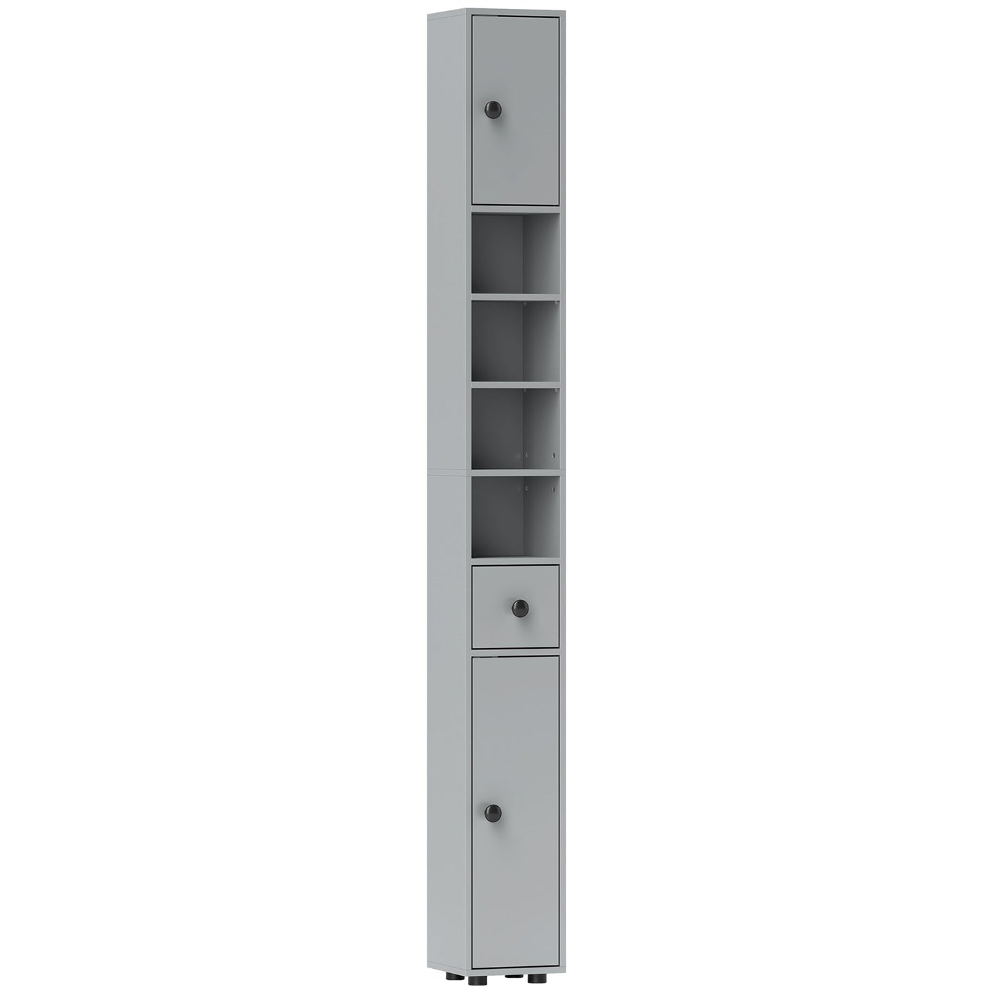 Photo of kleankin 180cm Slim Bathroom Cabinet, with Drawer, Shelves and Cupboards - Grey in Grey colour on a white background