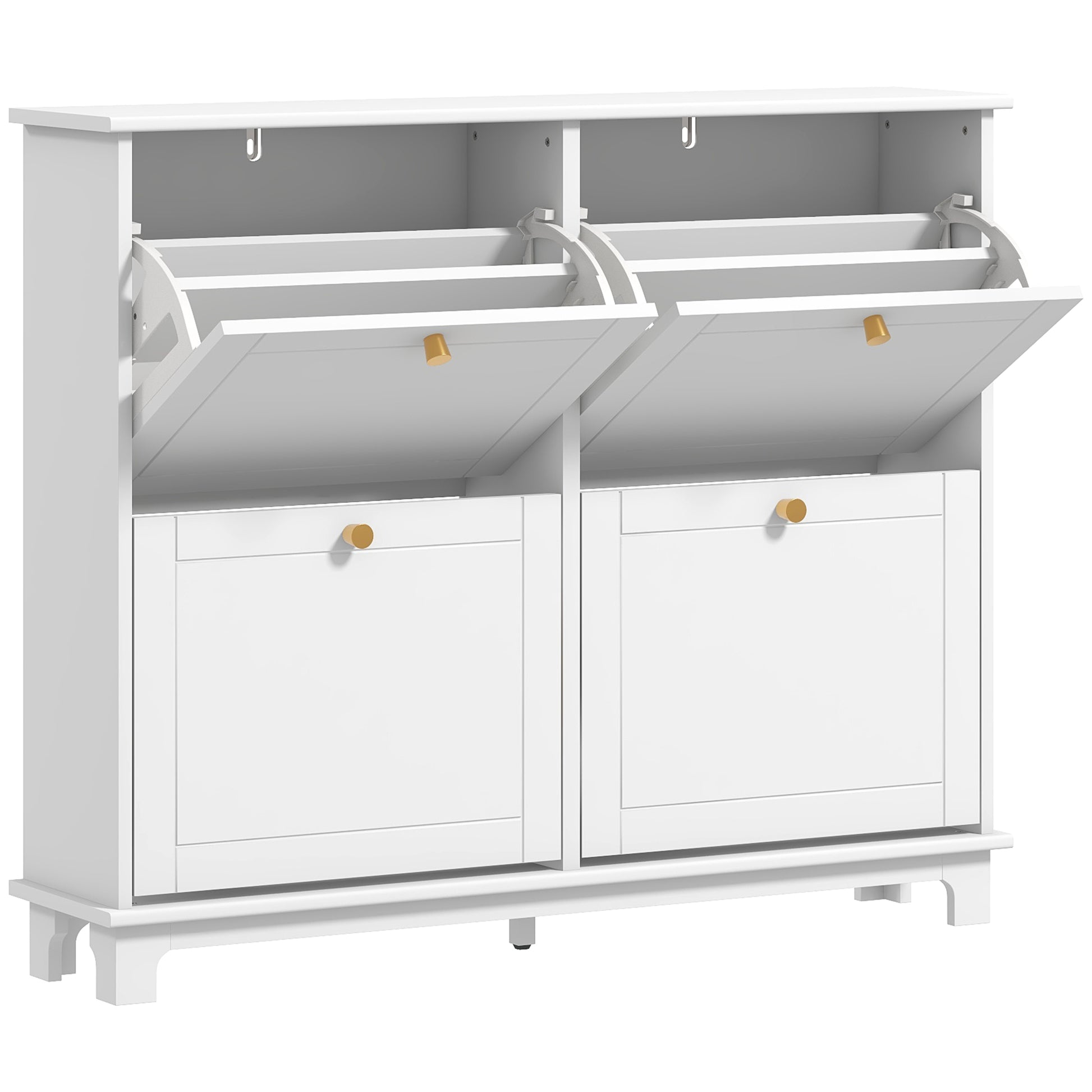 Photo of HOMCOM Narrow Shoe Storage Cabinet, Slim Shoe Cabinet with 4 Flip Drawers, Adjustable Shelves for 16 Pairs of Shoes, White in White colour on a white background