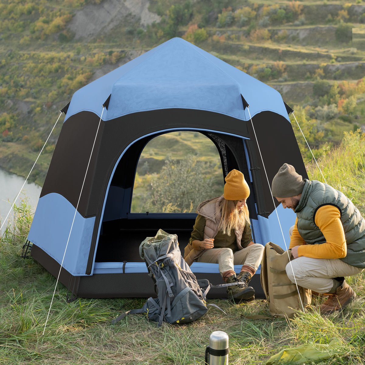 Outsunny 3 Man Instant Pop Up Tent with Rainfly, Portable Camping Shelter with Sewn-in Groundsheet, Carry Bag, Blue
