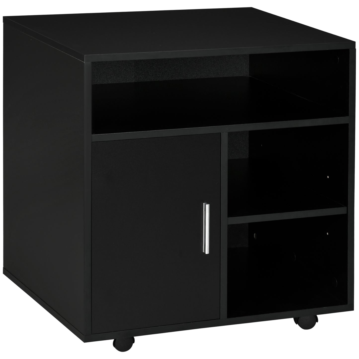 Photo of HOMCOM Multi-Storage Printer Stand Unit Office Desk Side Mobile Storage w/ Wheels Modern Style 60L x 50W x 65.5H cm - Black in Black colour on a white background
