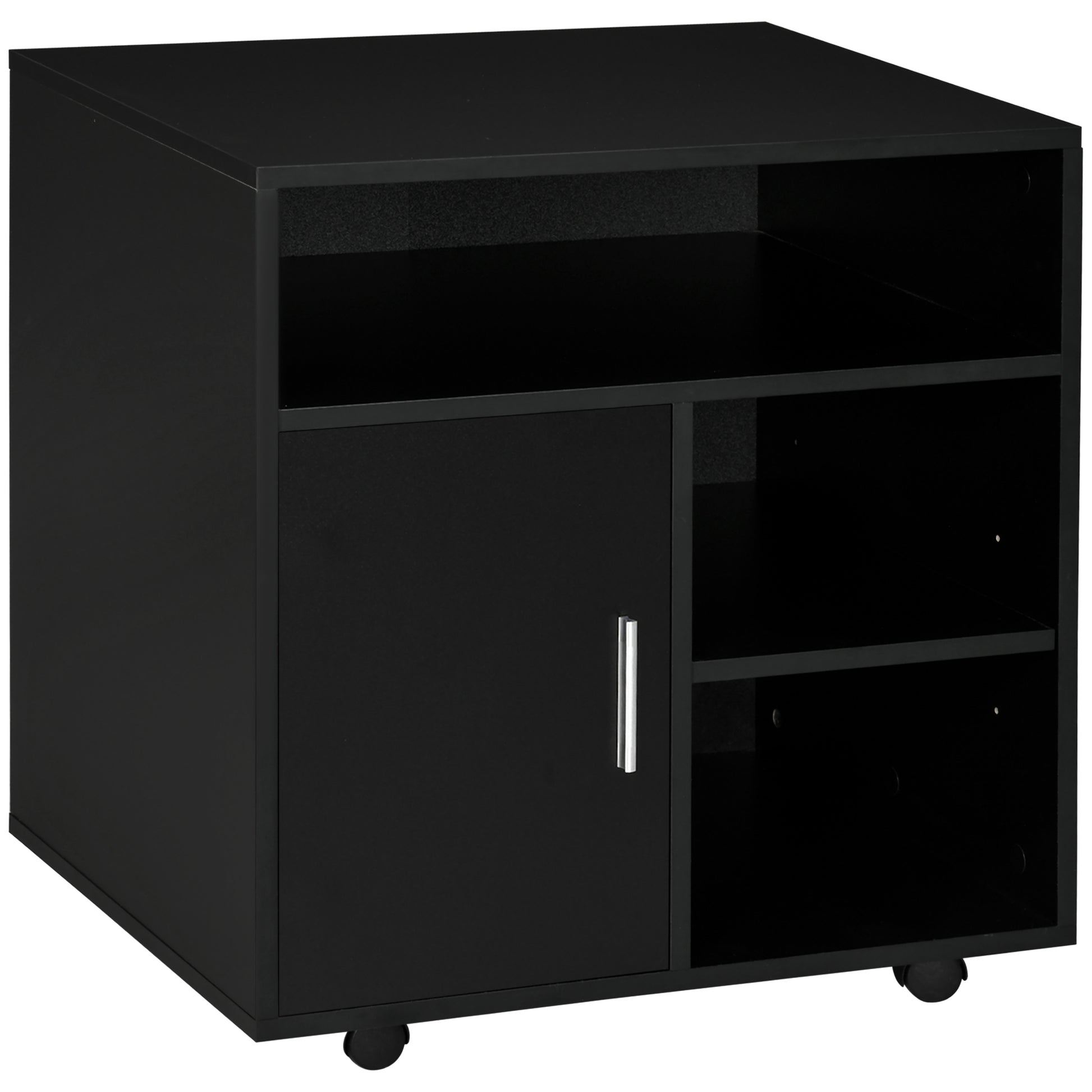 Photo of HOMCOM Multi-Storage Printer Stand Unit Office Desk Side Mobile Storage w/ Wheels Modern Style 60L x 50W x 65.5H cm - Black in Black colour on a white background