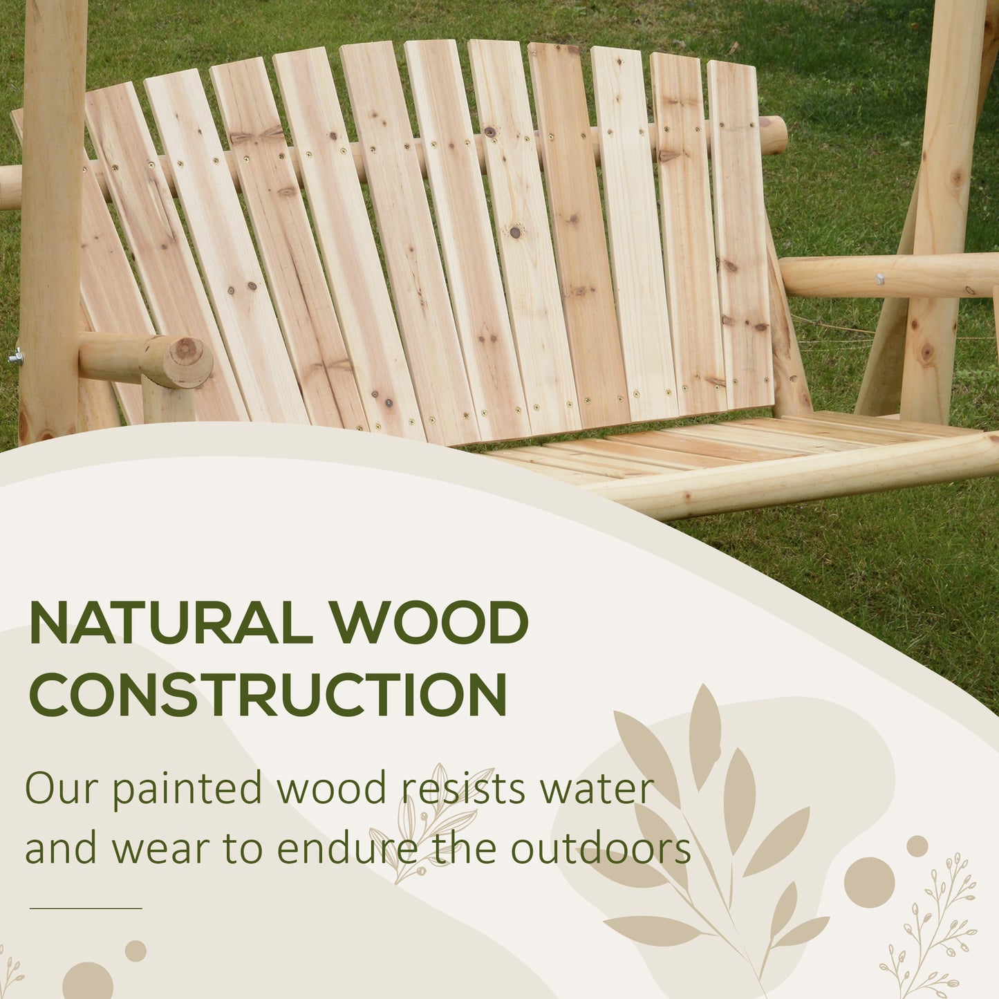 Outsunny Outdoor 2 Seater Swing Chair Larch Wood Garden Swing Seat Porch Hammock Bench Lounger
