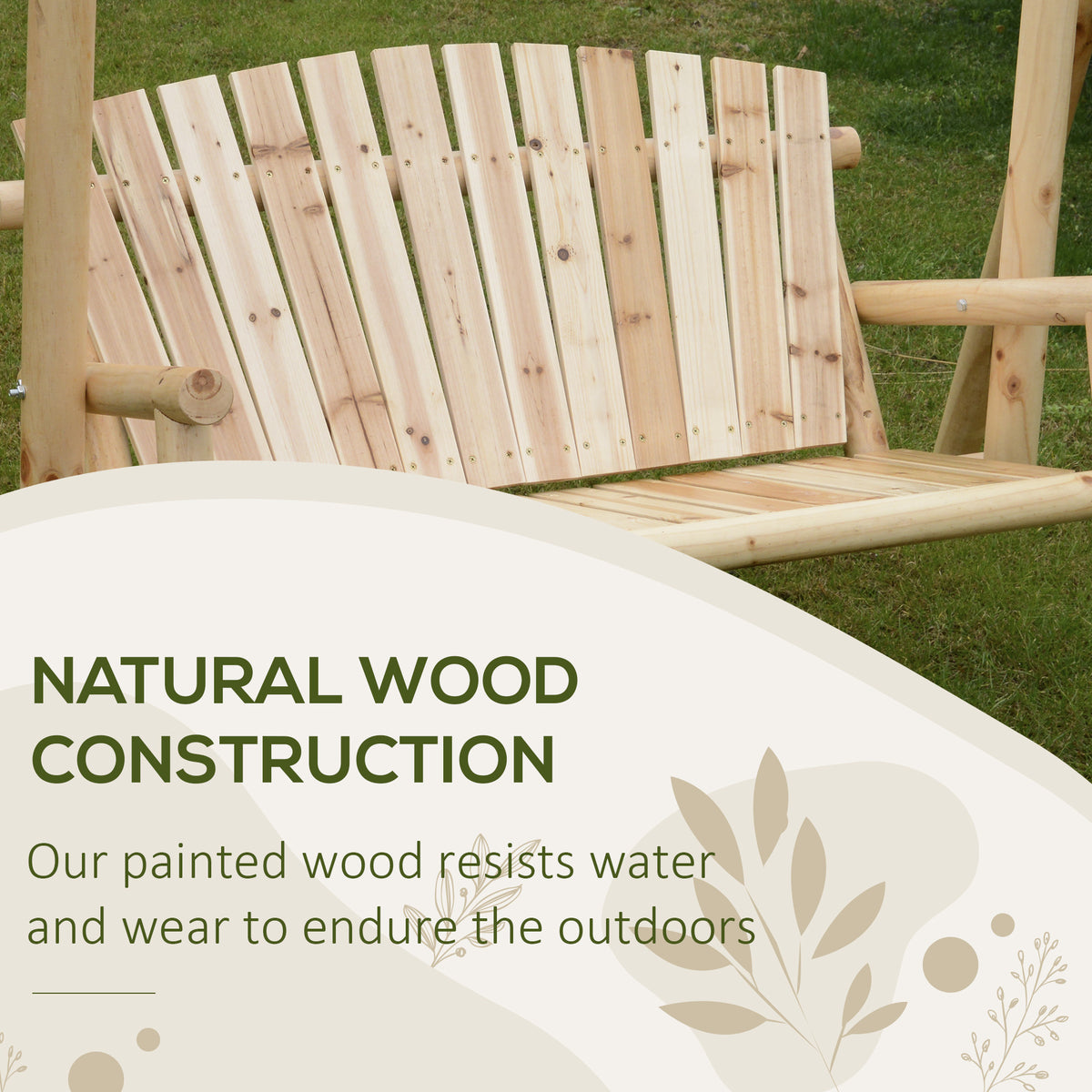 Outsunny 2 Seater Wooden Garden Swing Chair, Larch Wood Porch Swing Seat Bench Lounger for Outdoor Patio Garden, 300kg Capacity