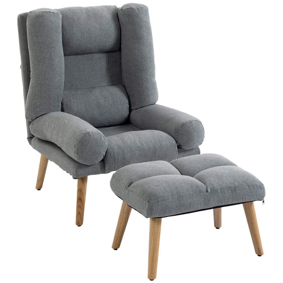 Photo of HOMCOM Recliner Chair with Footstool, Recliner Armchair with Adjustable Backrest, Thick Cushion and Wooden Legs, Grey in Grey colour on a white background