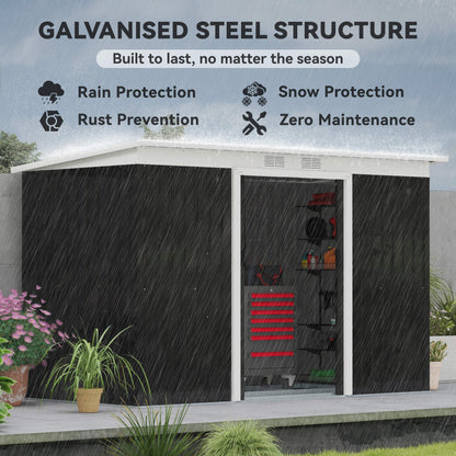Outsunny dark gray galvanized steel garden shed with double doors