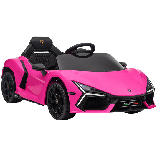 Photo of AIYAPLAY Lamborghini Revuelto Licensed 12V Ride on Car w/ Butterfly Doors, Transport Wheels, Suspension, Remote Control, Pink in Pink colour on a white background