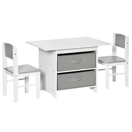 Photo of HOMCOM 3 Pcs Kids Table & Chairs Set Mini Seating Furniture Home Playroom Bedroom Dining Room w/ Storage Drawers Safe Corners for 2-4 Years old White in White colour on a white background