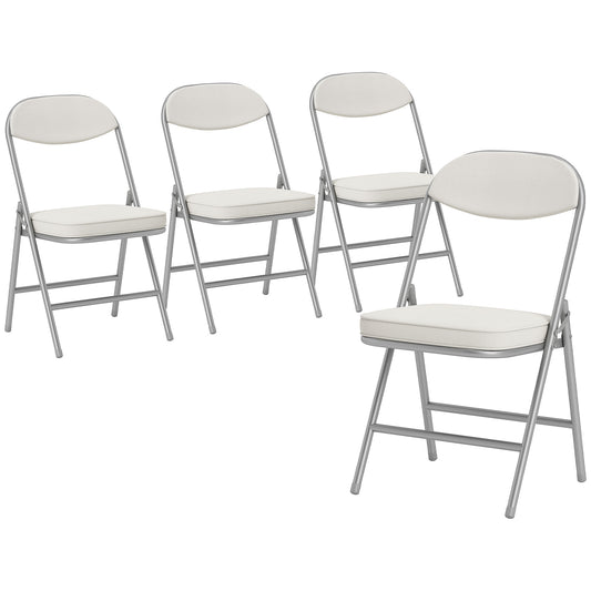Photo of HOMCOM Set of Four Folding Corduroy Seat Chairs, Cream in Cream colour on a white background