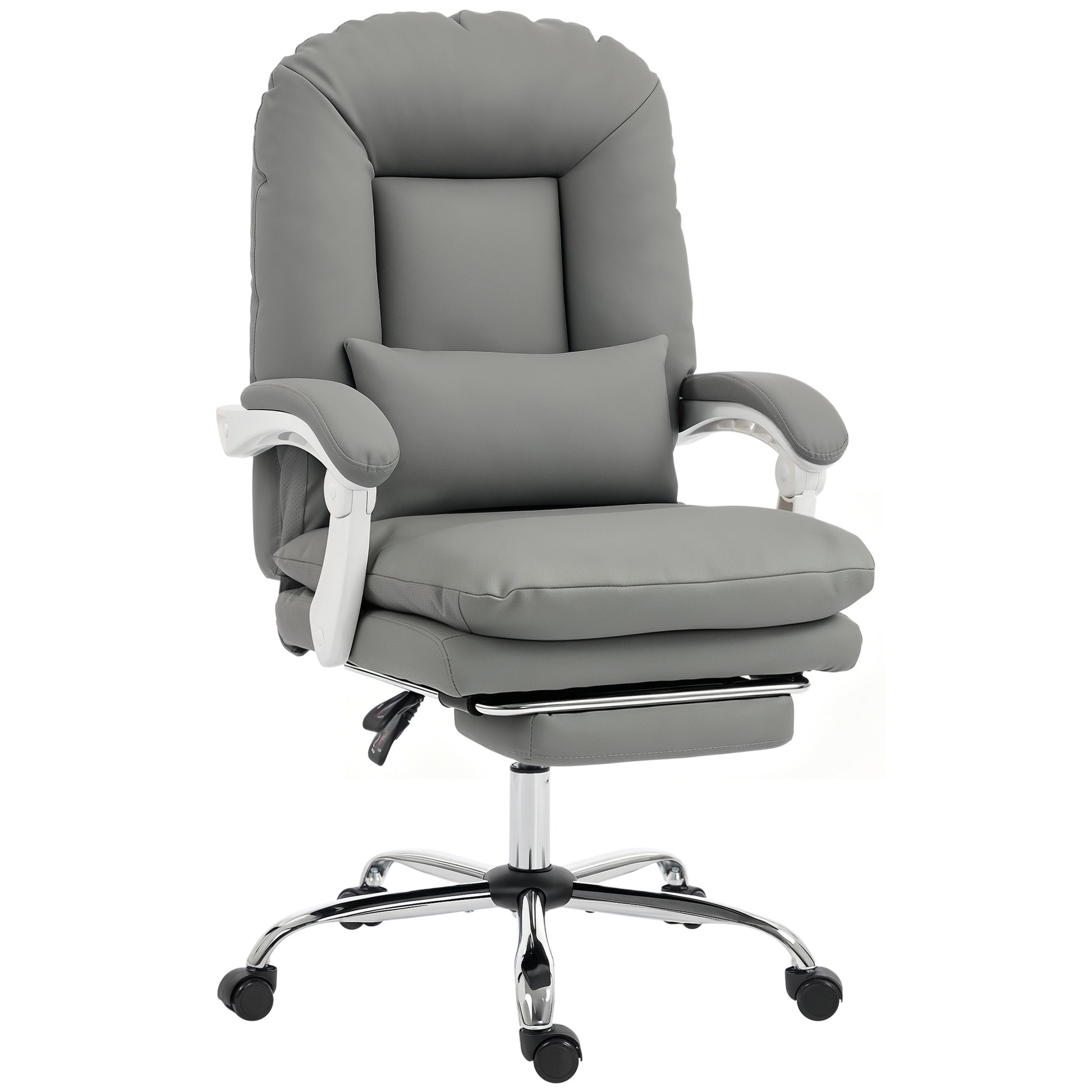 Photo of HOMCOM Ergonomic Executive Office Chair, Reclining Desk Chair with Lumbar Support, Footrest, Plush Thick Cushion, Grey in Grey colour on a white background