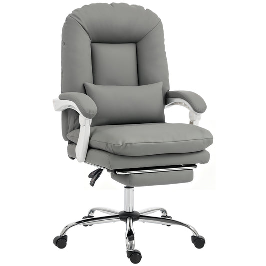 Photo of HOMCOM Ergonomic Executive Office Chair, Reclining Desk Chair with Lumbar Support, Footrest, Plush Thick Cushion, Grey in Grey colour on a white background