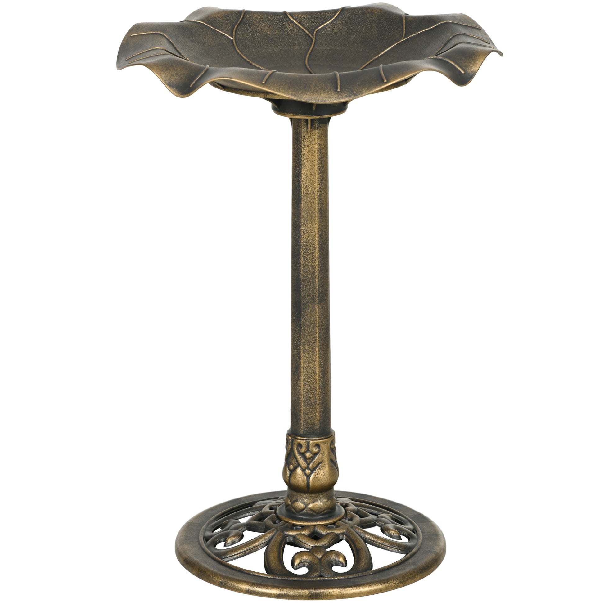 Photo of Outsunny 71cm Bird Bath for Garden, Standing Pedestal Birdbath with Lotus Leaf Basin, Vintage Decorative Bird Bath Bowl for Outdoor, Bronze Tone in Tone colour on a white background