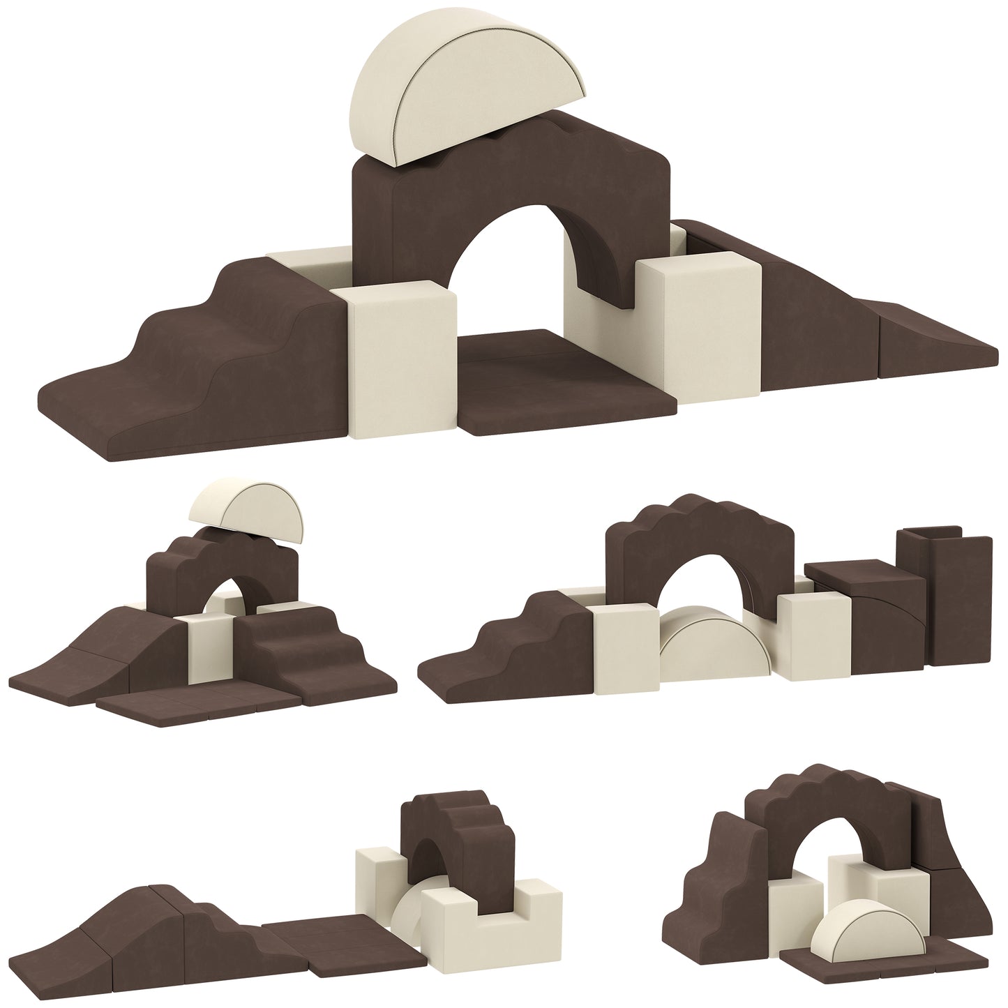 Photo of AIYAPLAY 7 Piece Kids Soft Play Set with Detachable Cover, Baby Indoor Climb and Crawl Foam Toy for Toddlers, Preschoolers, Brown in Brown colour on a white background