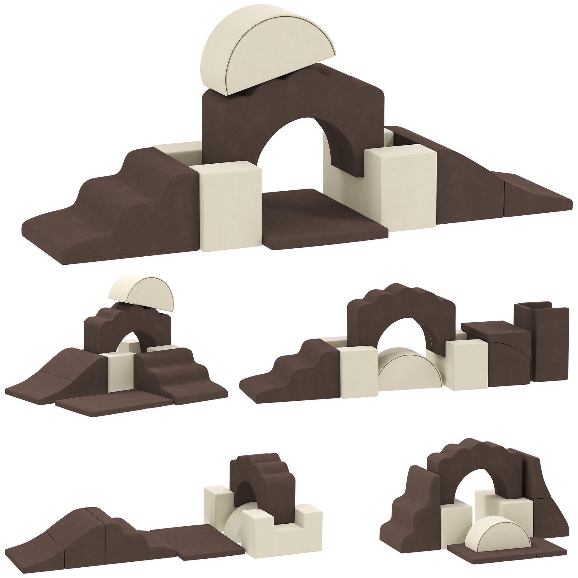 Photo of AIYAPLAY 7 Piece Kids Soft Play Set with Detachable Cover, Baby Indoor Climb and Crawl Foam Toy for Toddlers, Preschoolers, Brown in Brown colour on a white background