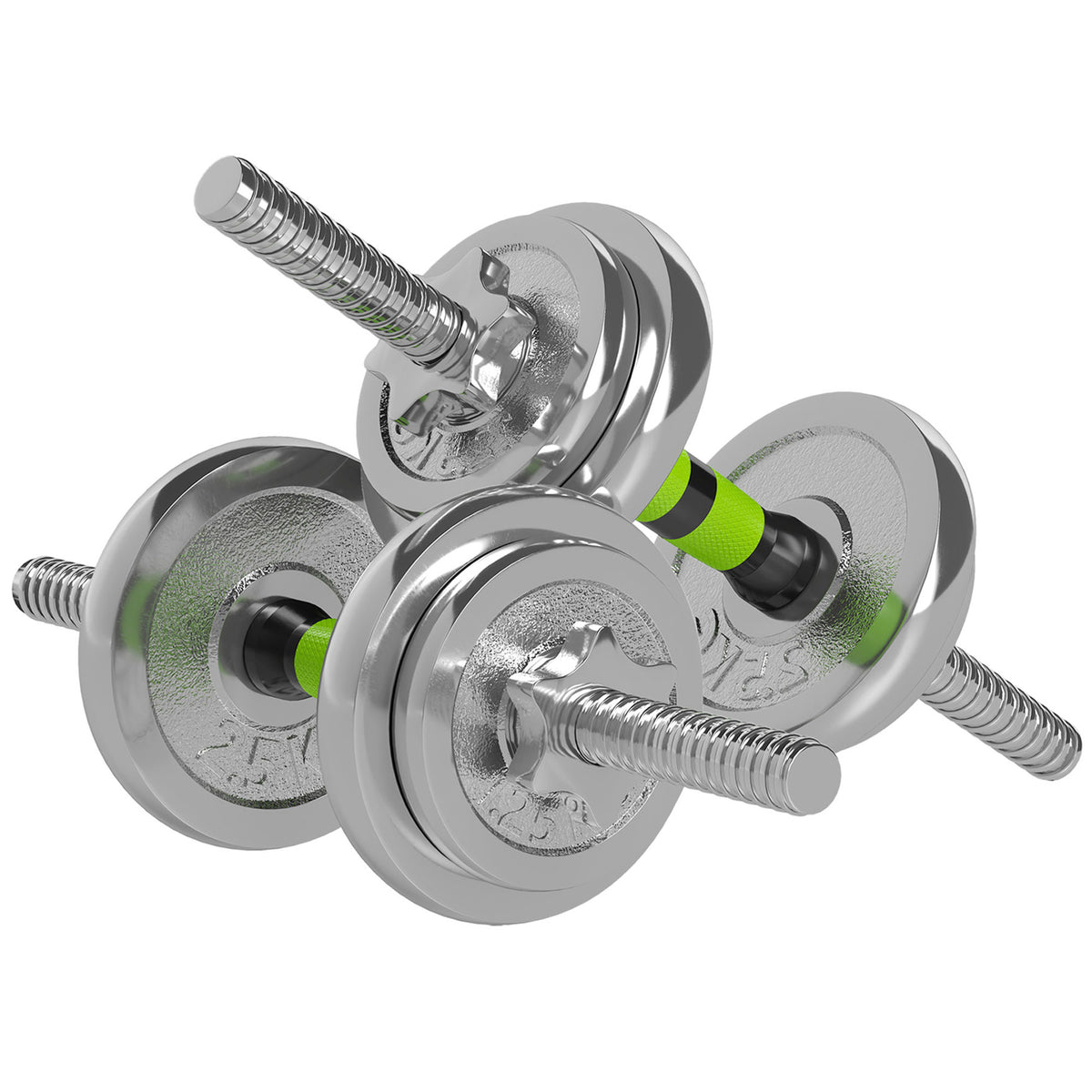 SPORTNOW 20 kg barbell and dumbbell set with silver plates and green-accented handles