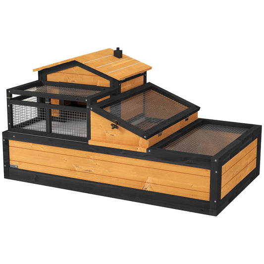 Photo of PawHut Wooden Tortoise House with Balcony, Tray, Roof, for Indoor and Outdoor, Yellow in Yellow colour on a white background