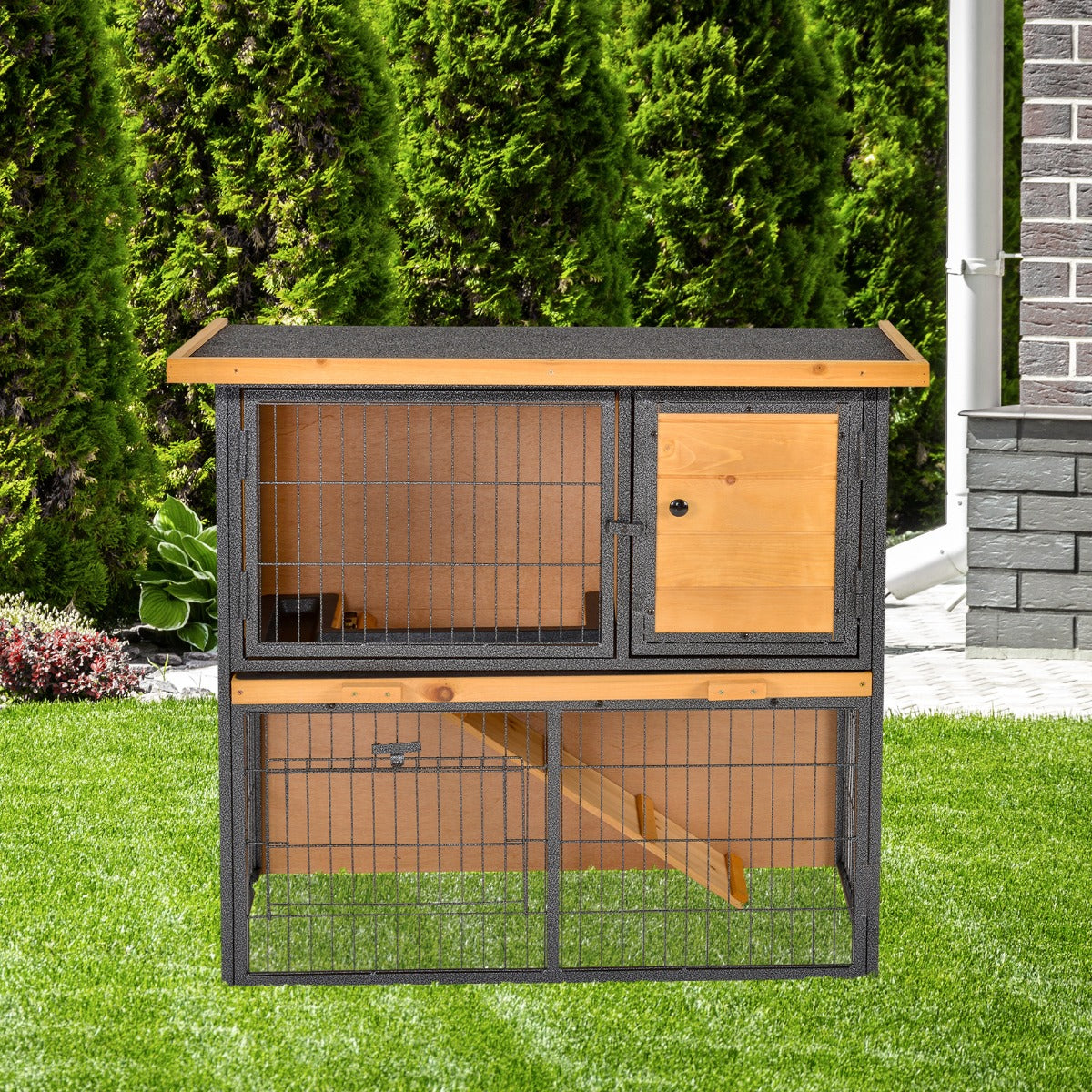 Photo of PawHut Wood-metal Guinea Pigs Hutches Elevated Pet House Outdoor 89.5 x 45 x 81cm in 81cm colour on a white background