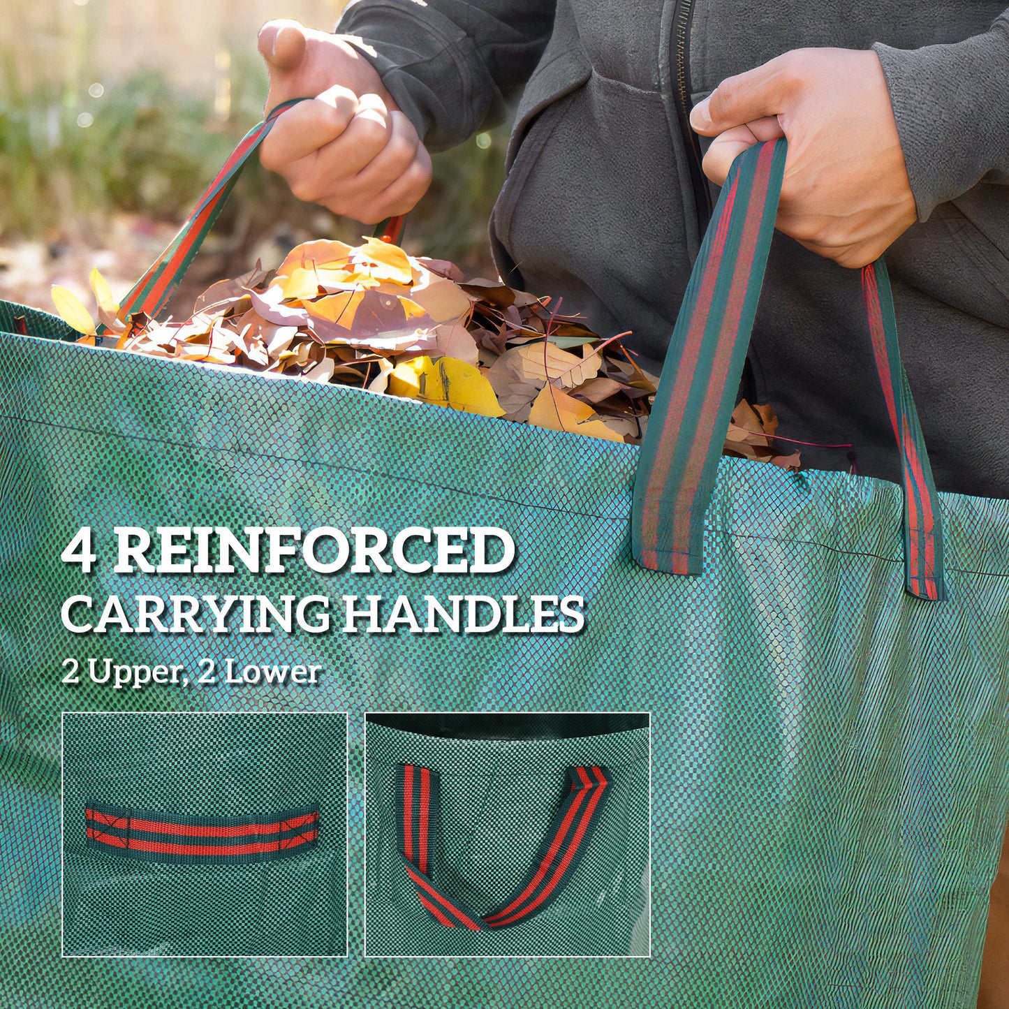 Outsunny Garden Waste Bags, 300L x 3 Heavy Duty Garden Bags, Foldable and Reusable Waste Sacks with Handles for Loading Leaf, Trash, Debris, Green