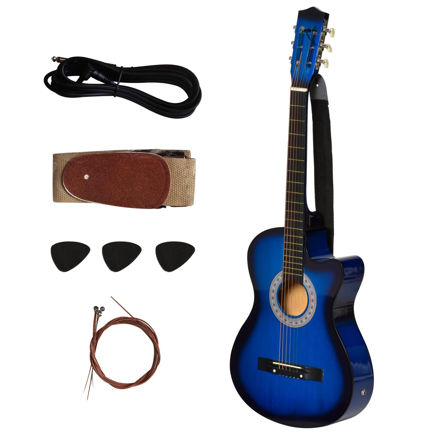HOMCOM 38 Inch Full Size Acoustic Electric Guitar, Classical Beginner Junior Adult Guitar Gloss Finish with Carrying Case, Strap, Picks, Spare Strings - Blue
