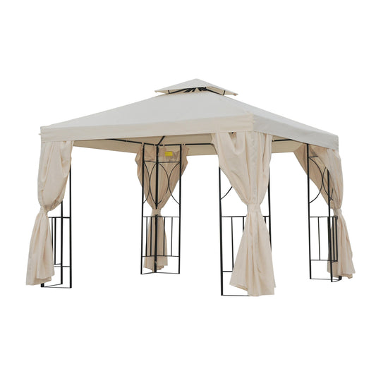 Photo of Outsunny 3 x 3 m Garden Gazebo Double Roof Marquee Patio Wedding Party Tent Canopy Shelter with Sidewalls, (Beige) in (Beige) colour on a white background