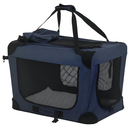 Photo of PawHut Foldable Pet Carrier for Small and Miniature Dogs, Portable Cat Carrier Soft Side Pet Travel Crate with Removable Mat, Storage Bags, Breathable Mesh 60 x 41.5 x 41cm - Dark Blue in Blue colour on a white background