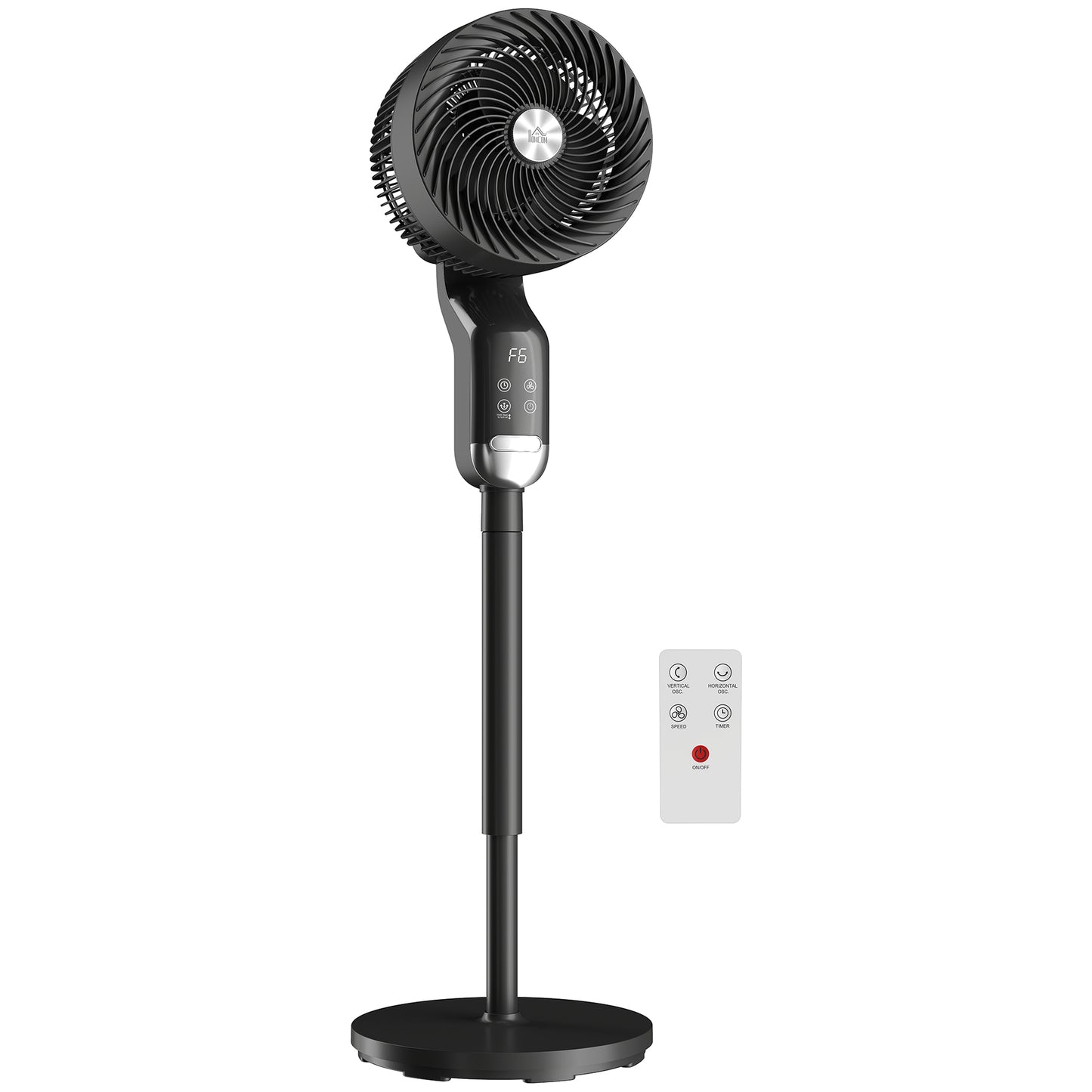 Photo of HOMCOM 20 dB Silent Standing Fan, Pedestal Fan with Remote, Oscillating, 8 Speeds, Adjustable Height, 12H Timer in Timer colour on a white background