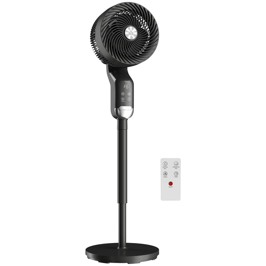 Photo of HOMCOM 20 dB Silent Standing Fan, Pedestal Fan with Remote, Oscillating, 8 Speeds, Adjustable Height, 12H Timer in Timer colour on a white background
