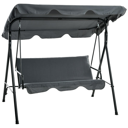 Photo of Outsunny 3 Seater Garden Swing Chair, Outdoor Swing Chair with Adjustable Canopy, Mental Frame & Cushions, Grey in Grey colour on a white background