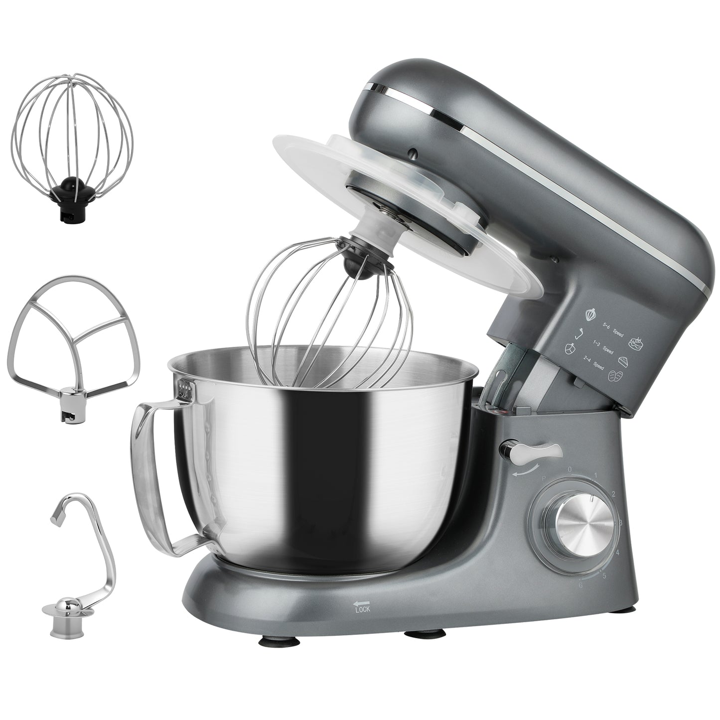 Photo of HOMCOM 1300W Kitchen Stand Mixer, with Accessories - Silver in Silver colour on a white background