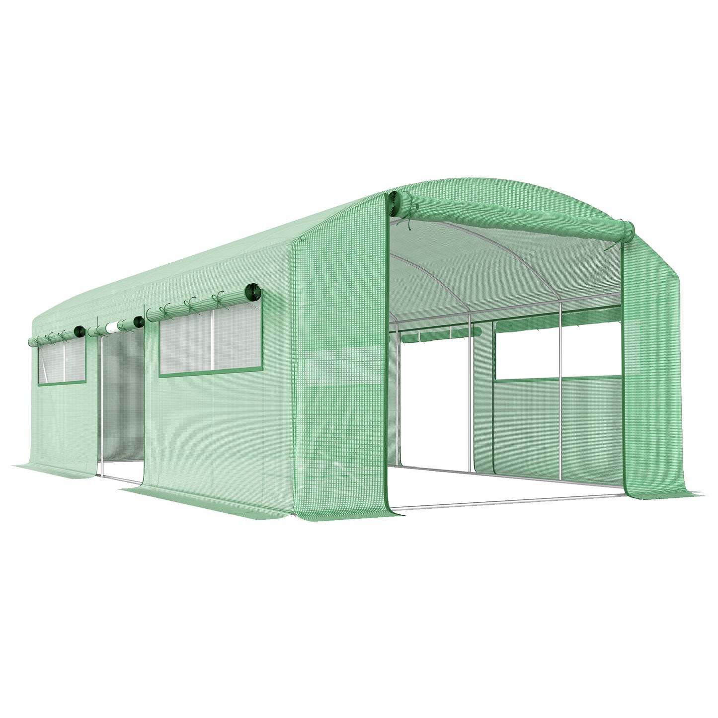 Photo of Outsunny 19 x 9.8ft Walk-In Polytunnel Greenhouse - Green in Green colour on a white background