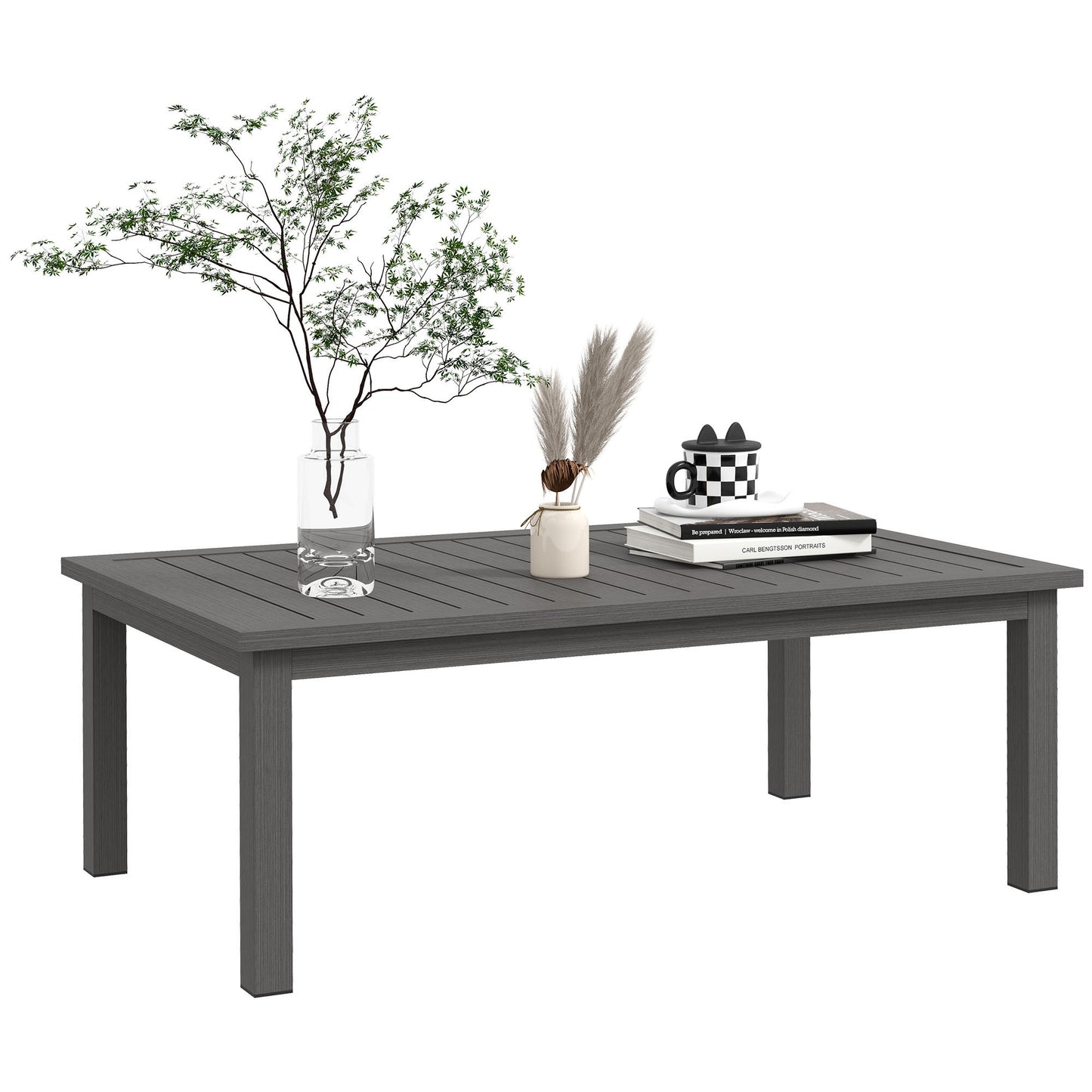 Photo of Outsunny 100cm x 60cm Aluminium Outdoor Coffee Table - Brown in Brown colour on a white background