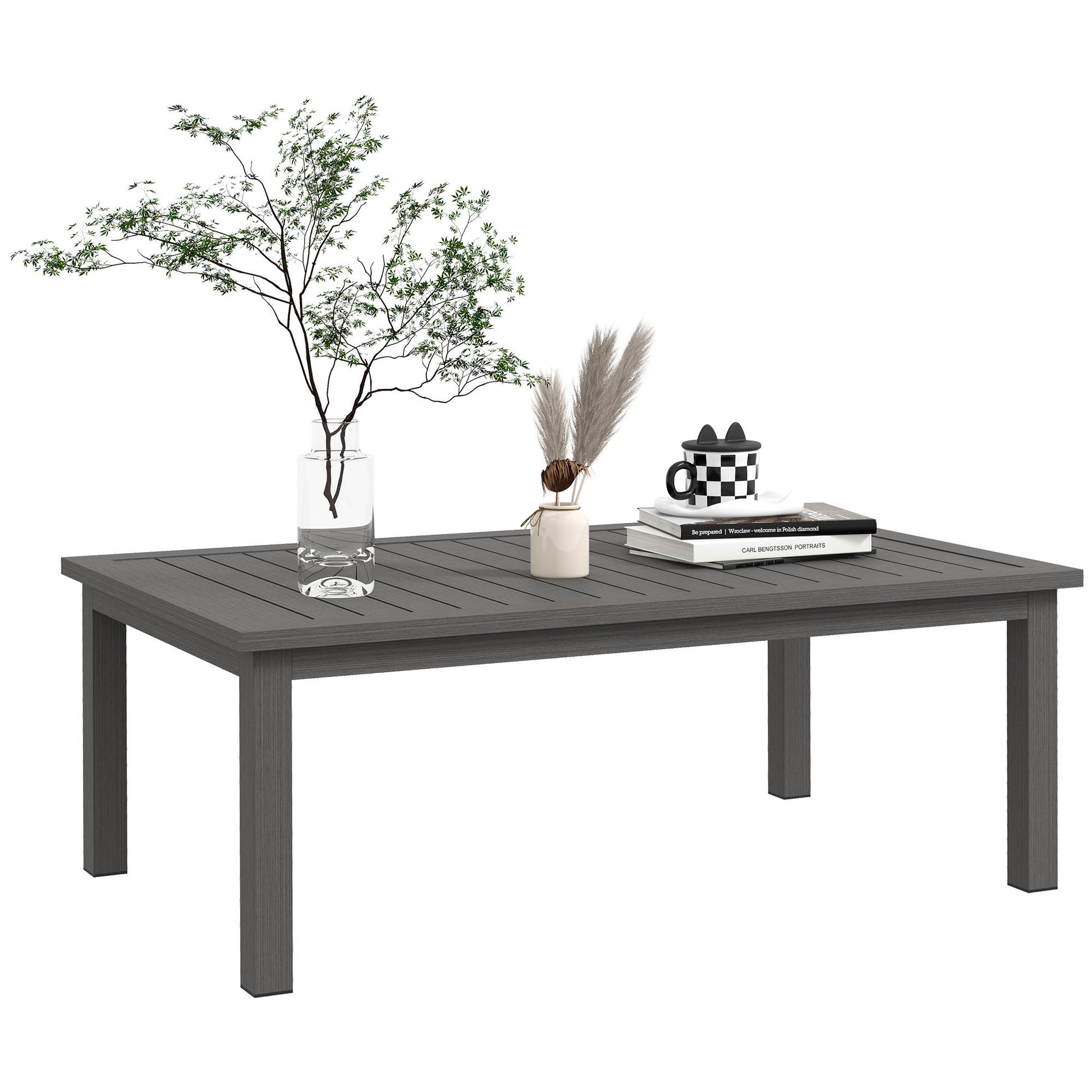 Photo of Outsunny 100cm x 60cm Aluminium Outdoor Coffee Table - Brown in Brown colour on a white background