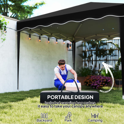 Black portable pop-up gazebo with a carrying bag