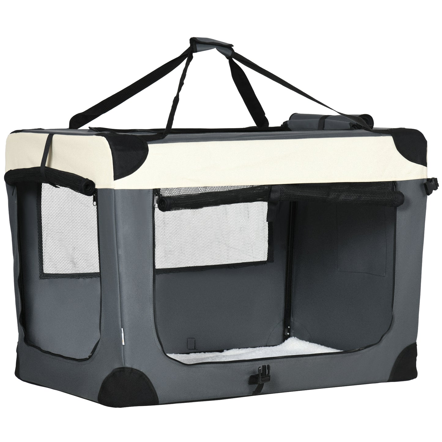 Photo of PawHut 91cm Foldable Pet Carrier, with Cushion, for Large Dogs and Cats - Grey in Grey colour on a white background