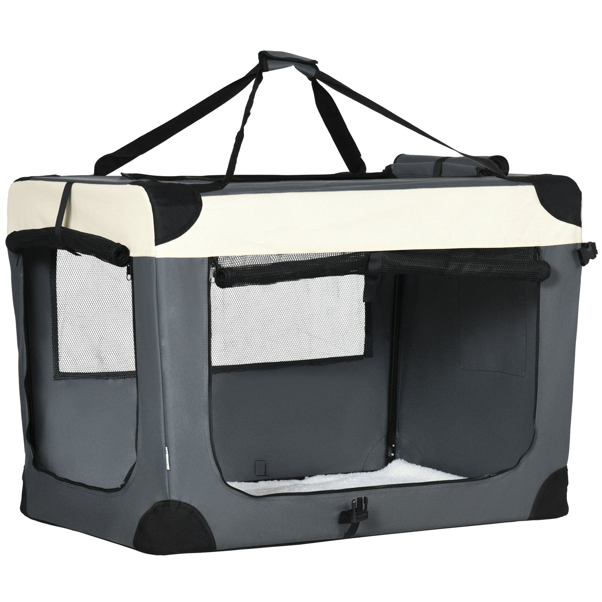 Photo of PawHut 91cm Foldable Pet Carrier, with Cushion, for Large Dogs and Cats - Grey in Grey colour on a white background