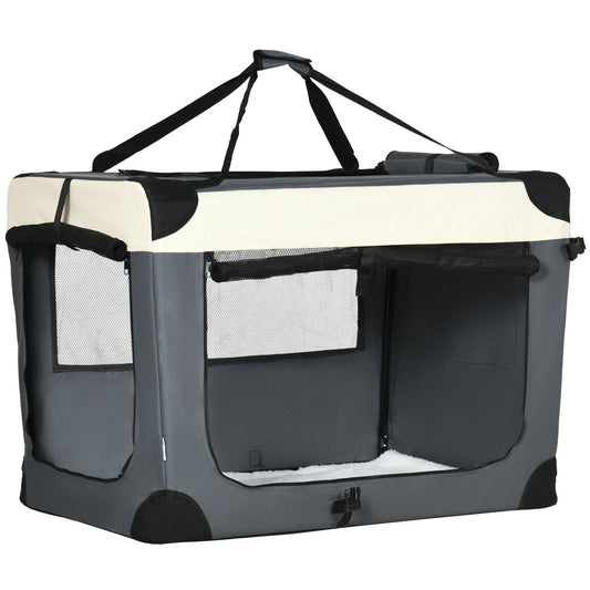 Photo of PawHut 91cm Foldable Pet Carrier, with Cushion, for Large Dogs and Cats - Grey in Grey colour on a white background