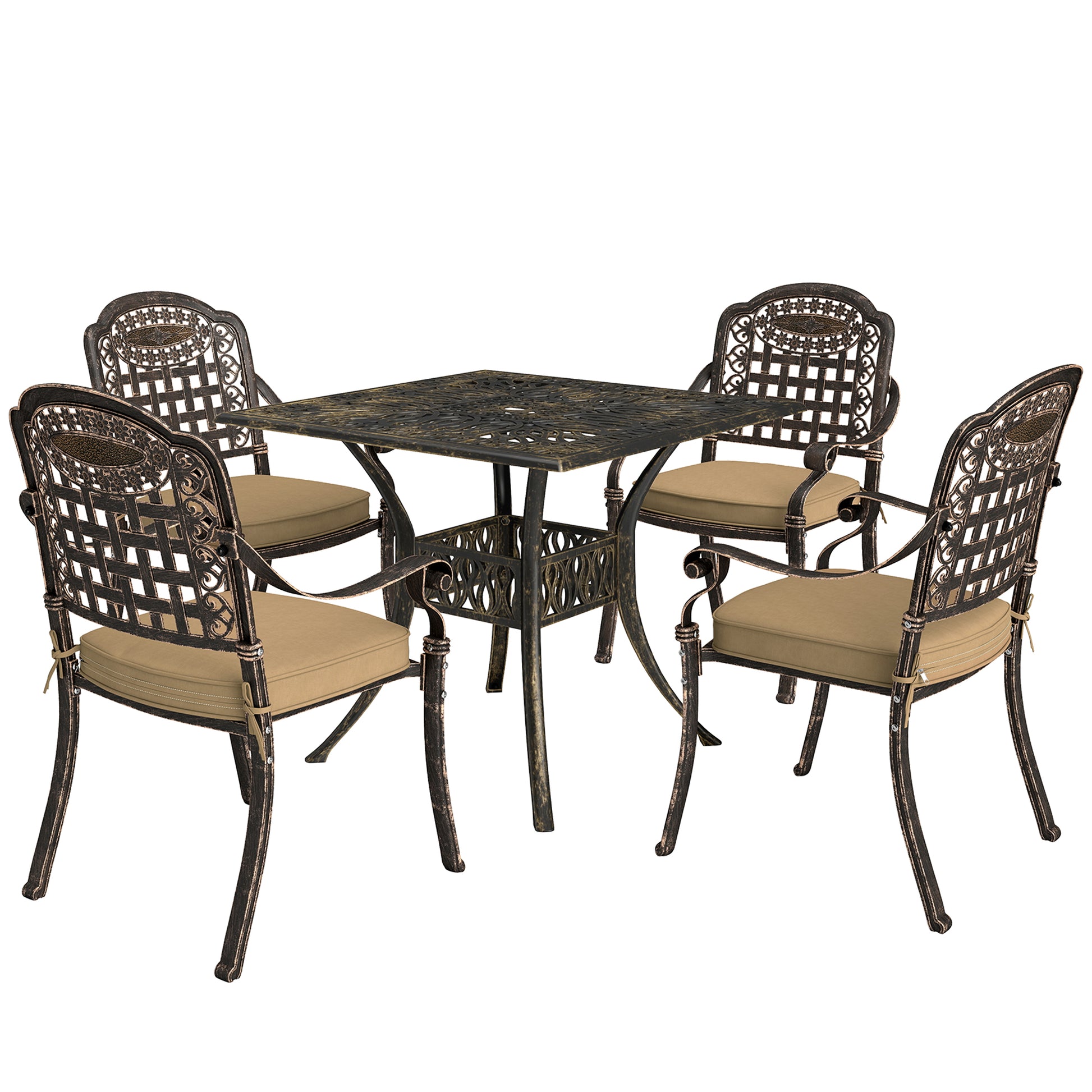 Photo of Outsunny Five-Piece Cast Aluminium Garden Dining Set - Bronze Tone in Tone colour on a white background