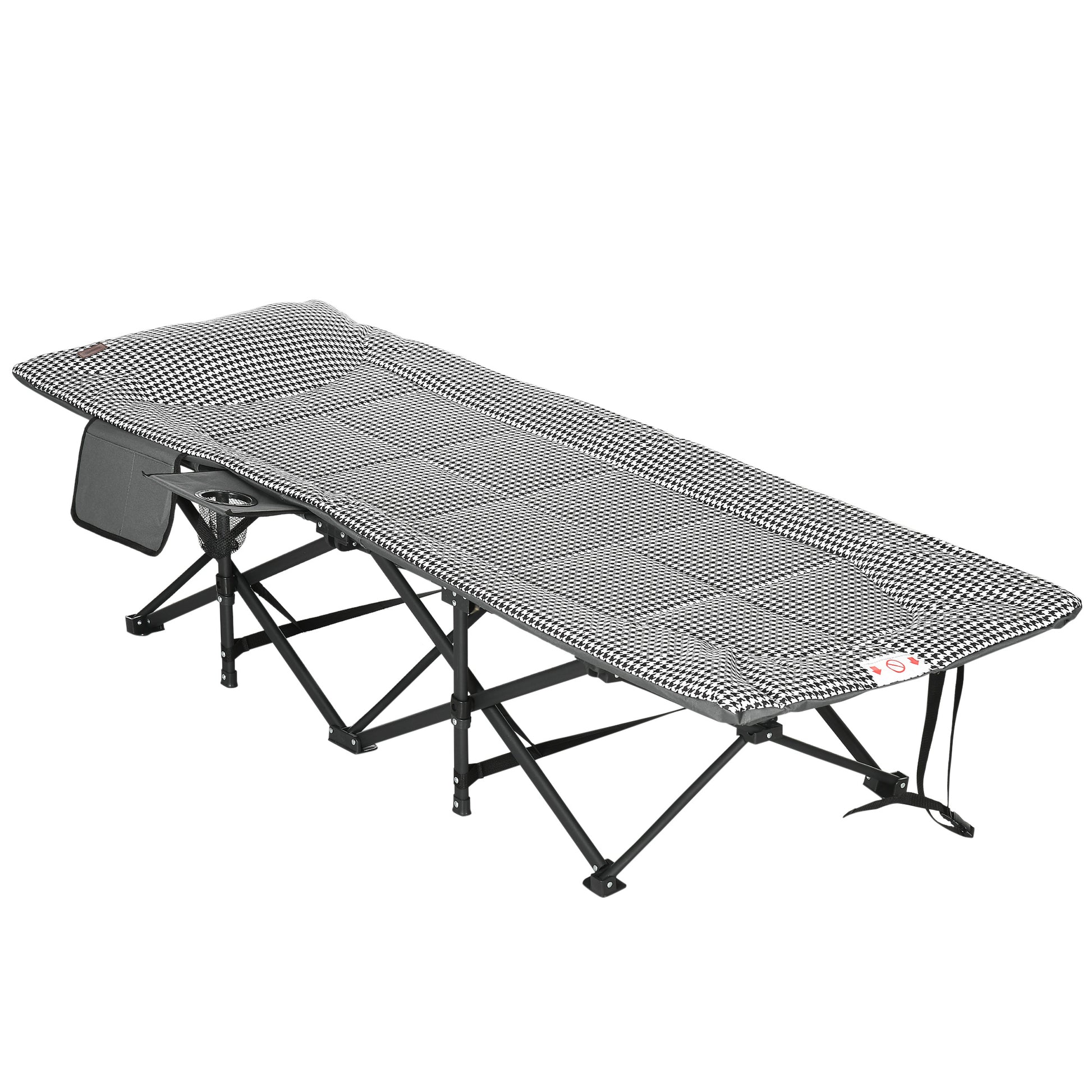 Photo of Outsunny Foldable Camp Bed, Padded Patio Camping Bed with Carry Bag, Magazine Bag and Cup Holder for Outdoor, Garden, Black in Black colour on a white background